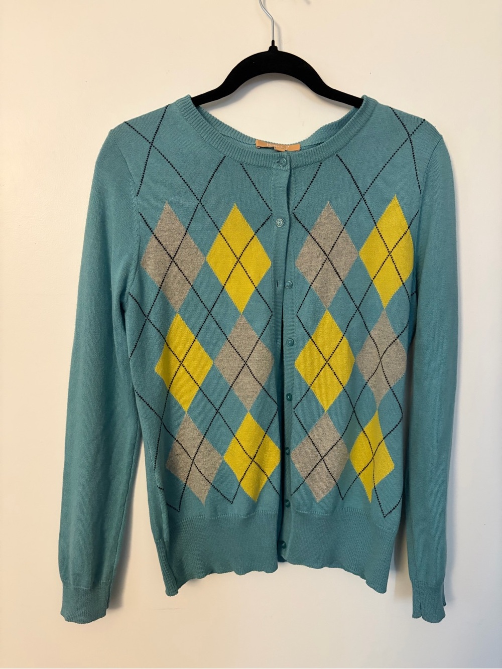 KIER + J Silk-Cashmere Teal Argyle Button-Front Cardigan - Large